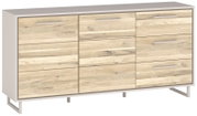 Modernes Sideboard mit Holzoptik und Metallgriffen, seitliche Perspektive