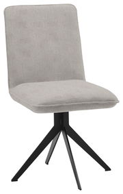 Moderner grauer Stuhl mit schwarzem Metallgestell, seitliche Perspektive