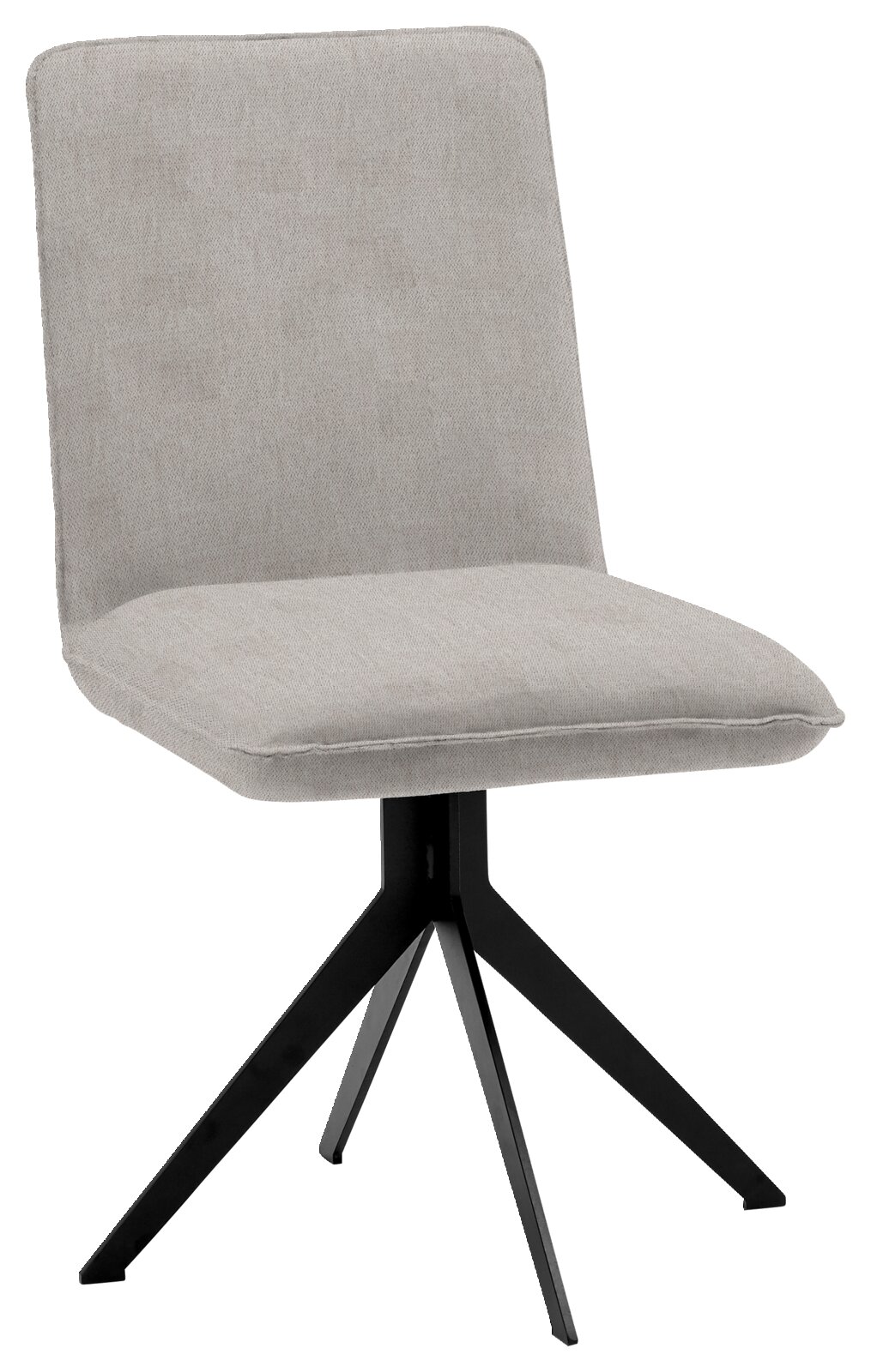Moderne grijze stoel met zwart metalen frame, zijaanzicht