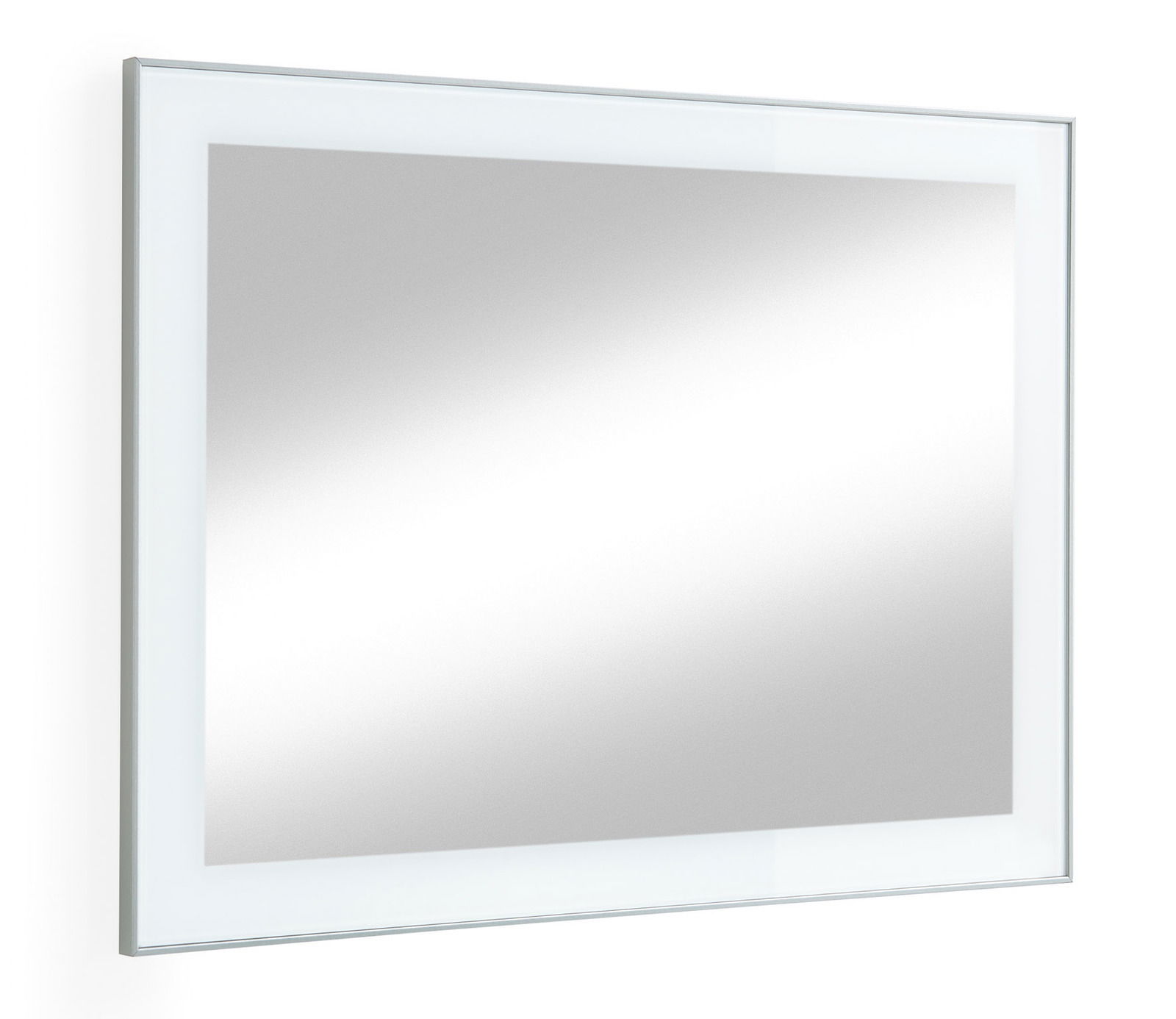 Moderner rechteckiger Spiegel mit schmalem Rahmen, seitliche Perspektive