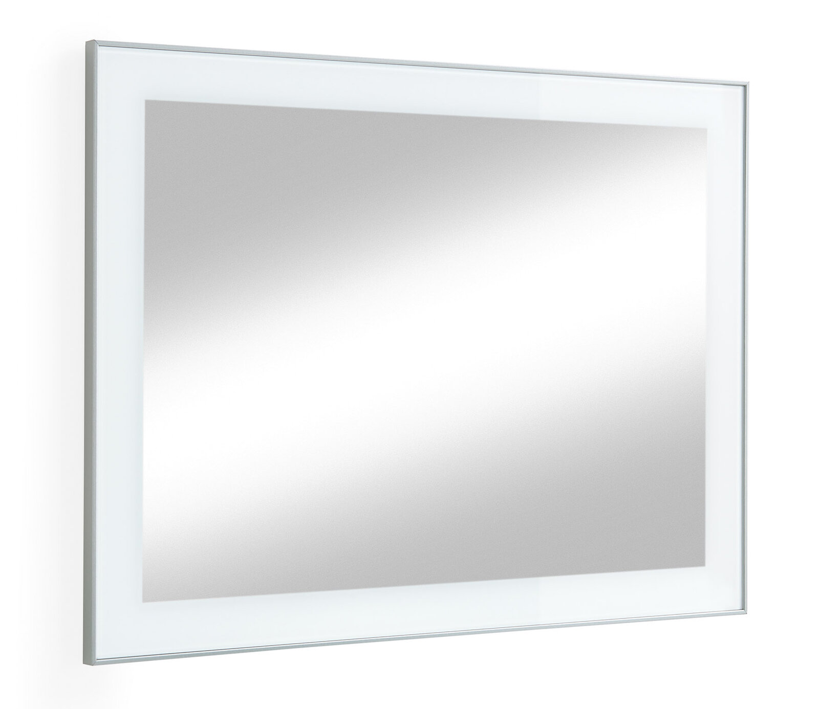 Moderner rechteckiger Spiegel mit schmalem Rahmen, seitliche Perspektive