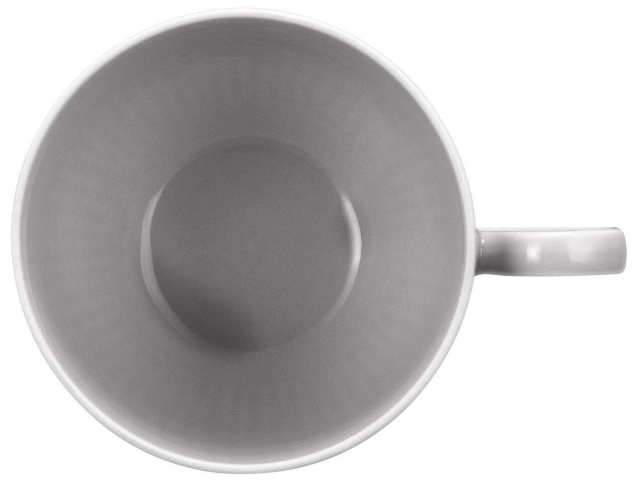 Ansicht von oben auf eine graue Kaffeeobertasse mit Henkel, 0,25 l Fassungsvermögen.