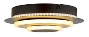 Moderne runde LED-Deckenleuchte in Schwarz mit warmweißem Licht und sichtbarem LED-Ring, Ansicht von unten/leicht seitlich