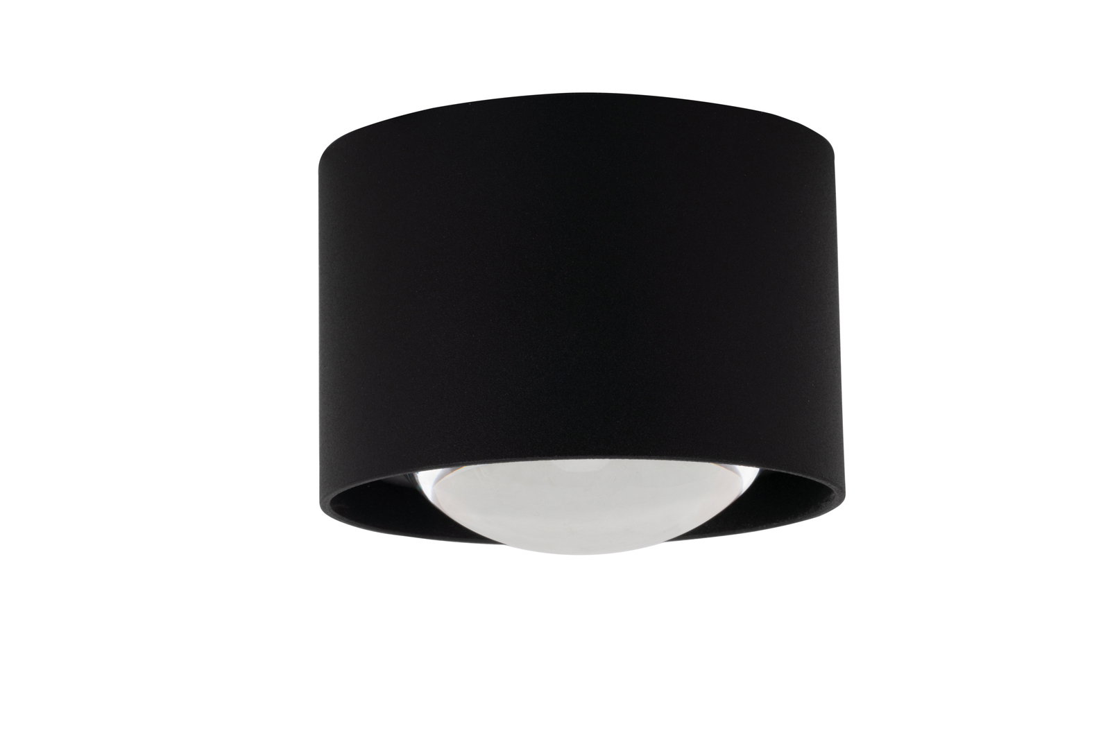 Schwarzer LED-Spotkopf aus der Seitenperspektive mit sichtbarer Glaskuppel.