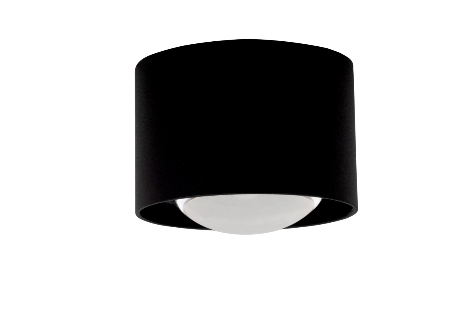 Schwarzer LED-Spotkopf aus der Seitenperspektive mit sichtbarer Glaskuppel.
