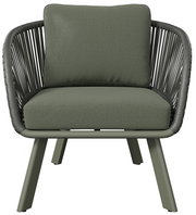 Moderner Loungesessel mit grünem Kissen und schwarzem Rahmen, Frontalansicht