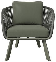 Moderner Loungesessel mit grünem Kissen und schwarzem Rahmen, Frontalansicht