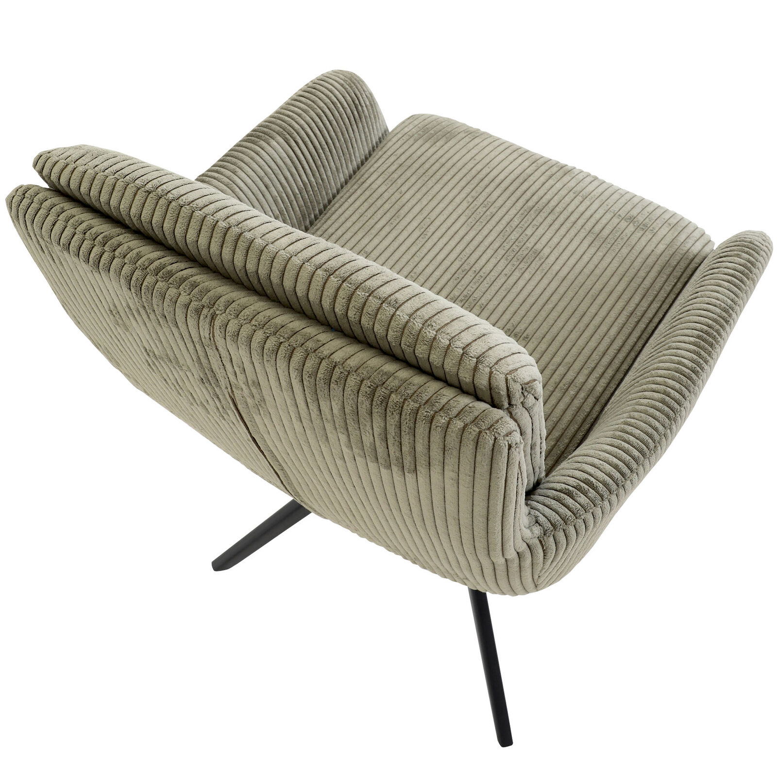 Grüner Armlehnstuhl aus Samt mit geripptem Design, von oben betrachtet