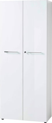 Weißer Aktenschrank mit zwei Türen und silbernen Griffen, Frontalansicht