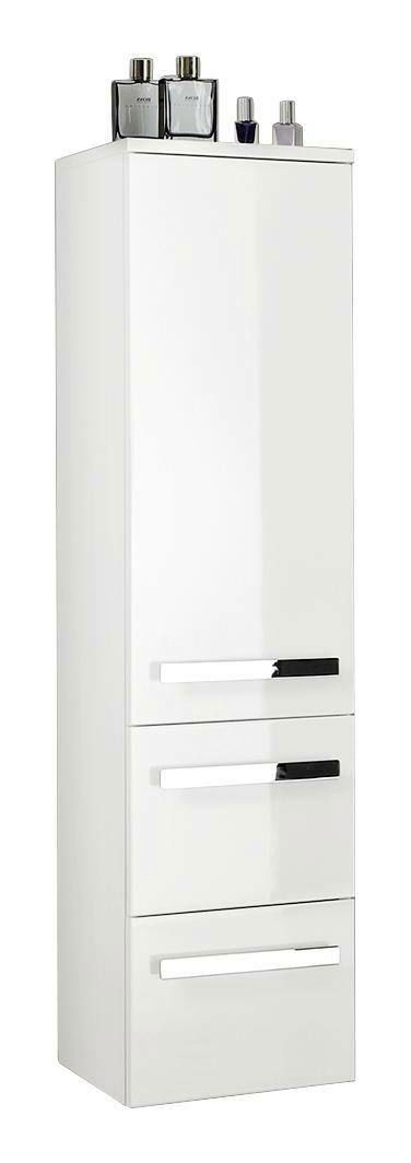 XORA Midischrank SERIE 4005 Weißer Midischrank mit drei Schubladen und glänzender Oberfläche, seitliche Perspektive