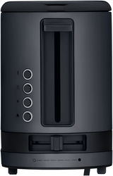 Schwarzer Langschlitztoaster mit Bedienelementen an der Seite, Vorderansicht