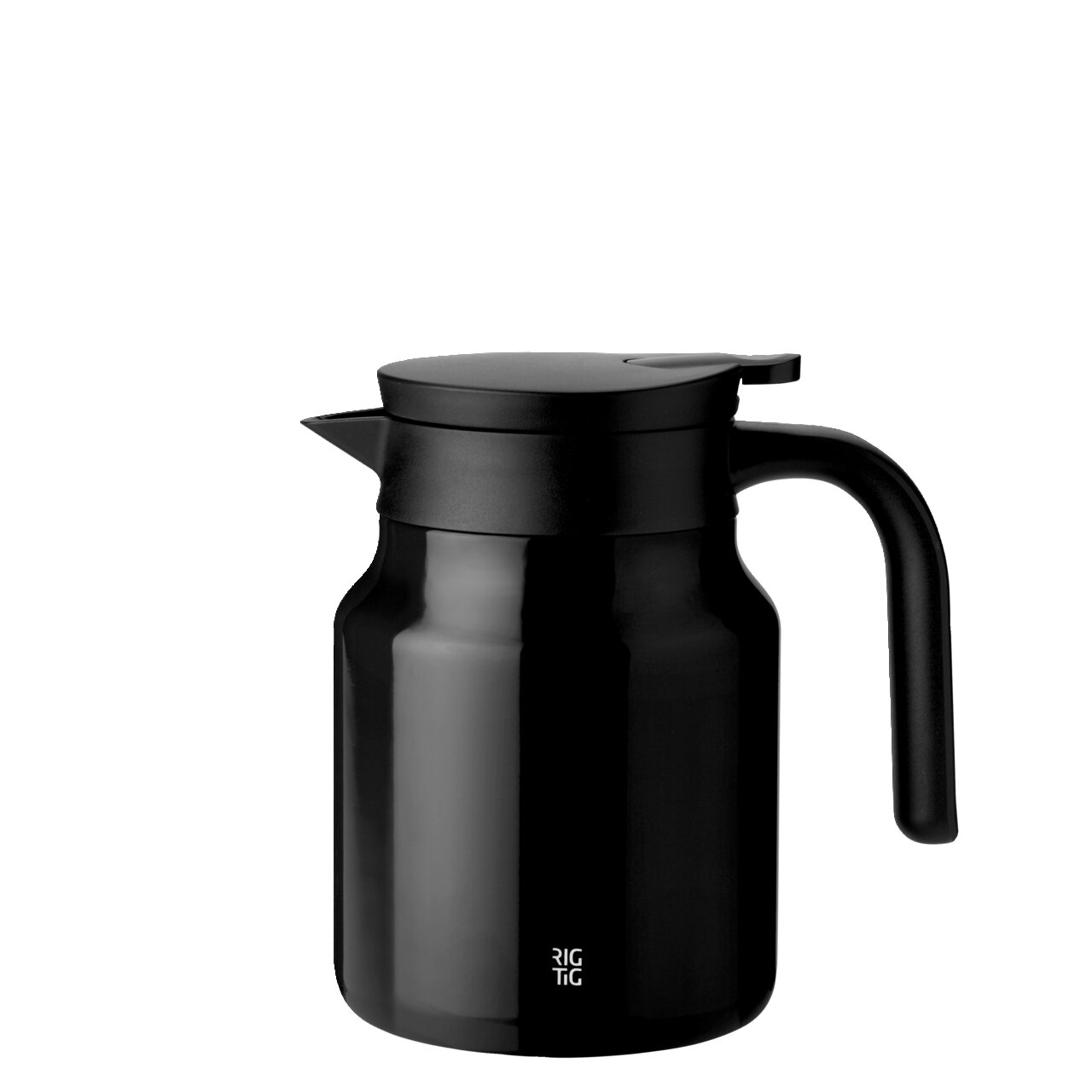 Schwarze Isolierkanne mit 0,9 l Fassungsvermögen, seitliche Perspektive