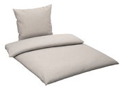 Beige Wendebettwäsche-Set mit Kissen und Decke, seitliche Perspektive