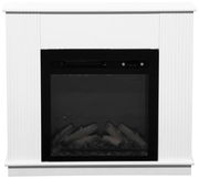 Moderner Elektrokamin in Weiß mit schwarzem Rahmen, Frontalansicht