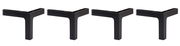 Vier schwarze, Y-förmige Möbelbeine aus Metall, frontal abgebildet.