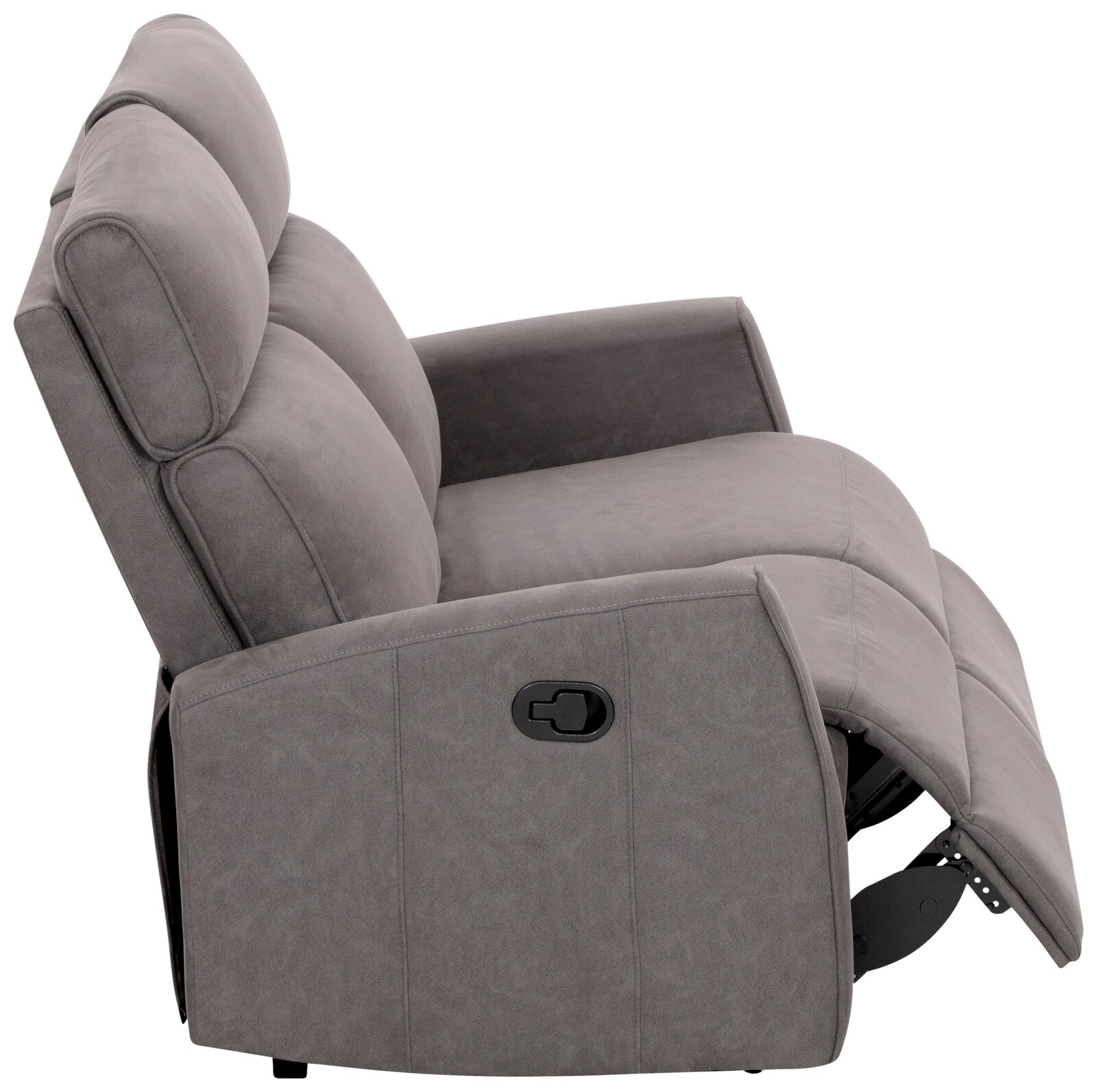 Graues 2er-Sofa mit Liegefunktion, Seitenansicht