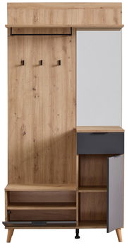 Kompaktgarderobe aus Holz mit Spiegel, Haken und Stauraum, Frontalansicht