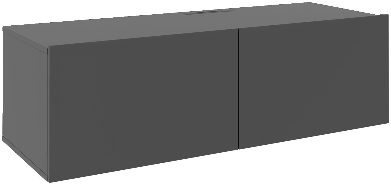 Graues TV-Hängelowboard mit zwei Türen, seitliche Perspektive