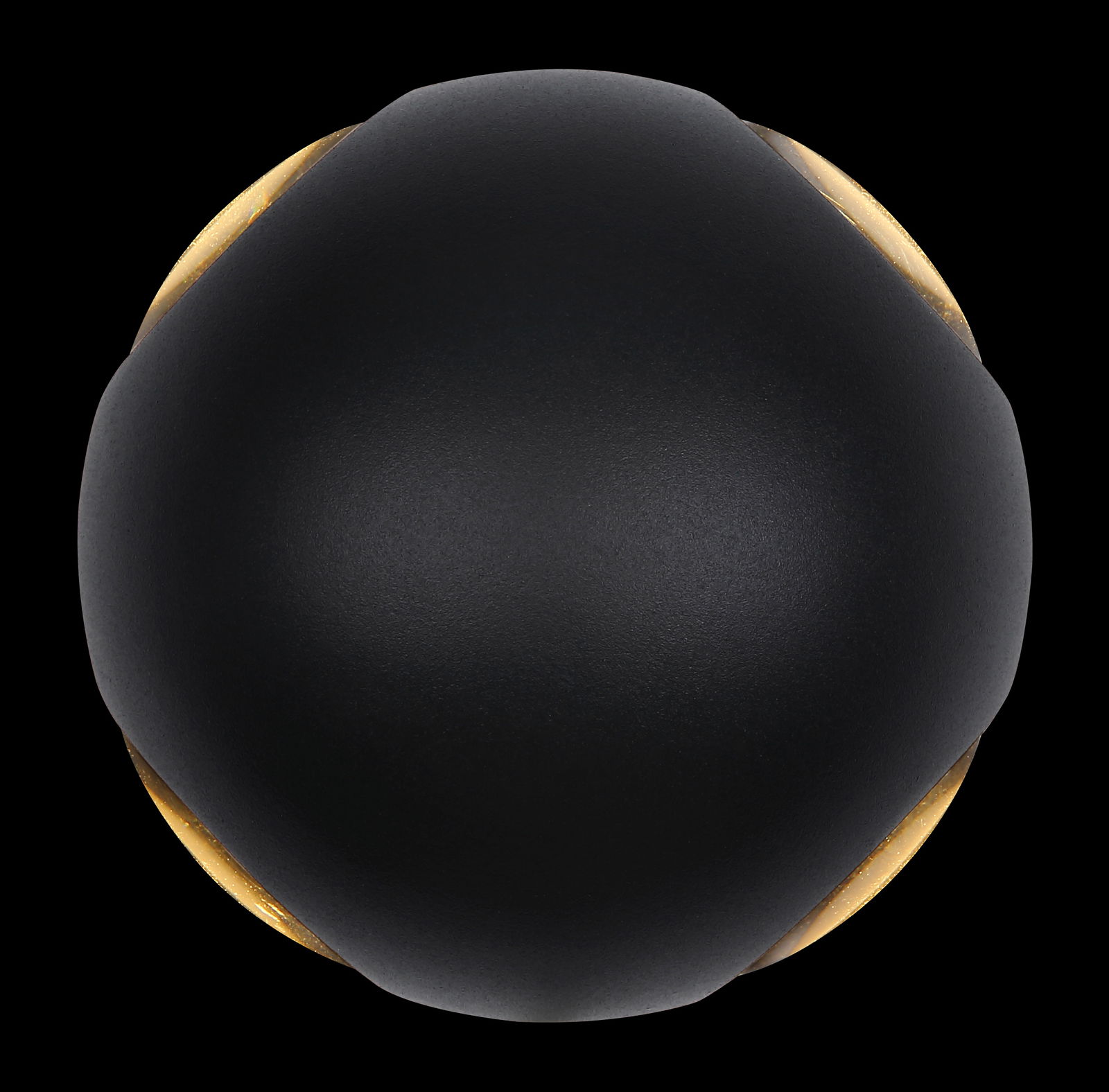 Schwarze LED-Außenwandleuchte in Kugelform, Ansicht von vorne