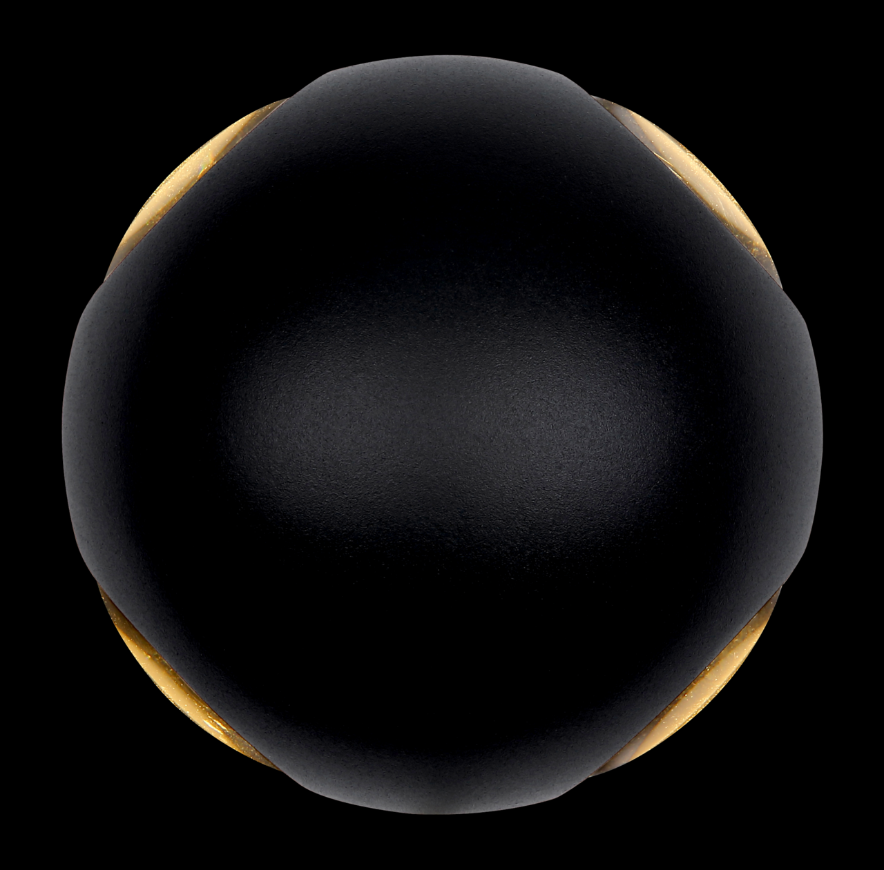 Schwarze LED-Außenwandleuchte in Kugelform, Ansicht von vorne