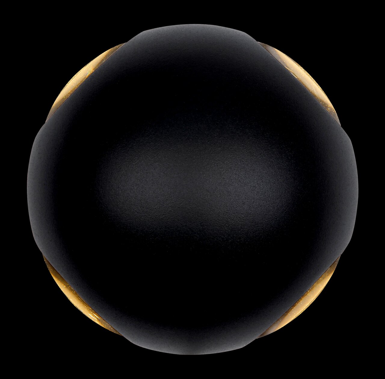 Schwarze LED-Außenwandleuchte in Kugelform, Ansicht von vorne