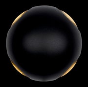 Schwarze LED-Außenwandleuchte in Kugelform, Ansicht von vorne