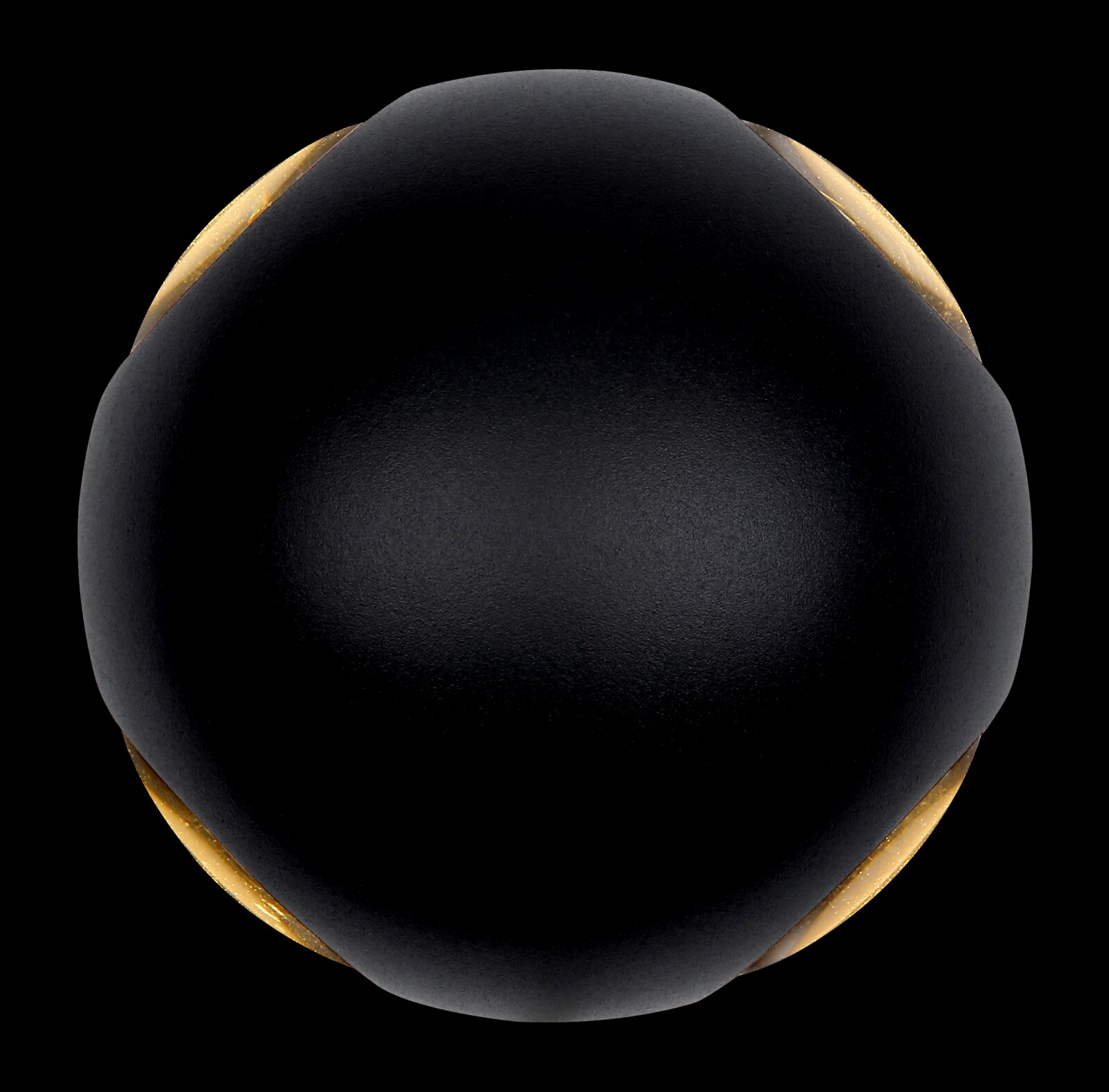Schwarze LED-Außenwandleuchte in Kugelform, Ansicht von vorne