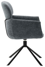 Grauer Sessel Novel UVITA mit Stoffbezug, seitliche Perspektive, schwarzes Metallgestell mit vier Beinen.