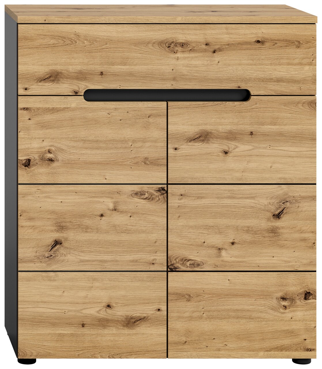 Schuhkommode aus Holz mit natürlicher Maserung, frontal betrachtet