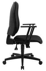Seitenansicht eines schwarzen Bürostuhls mit Armlehnen und Rollen, Modell Topstar Bürostuhl GREEN STAR