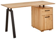 Modern houten bureau met metalen poten, zijaanzicht