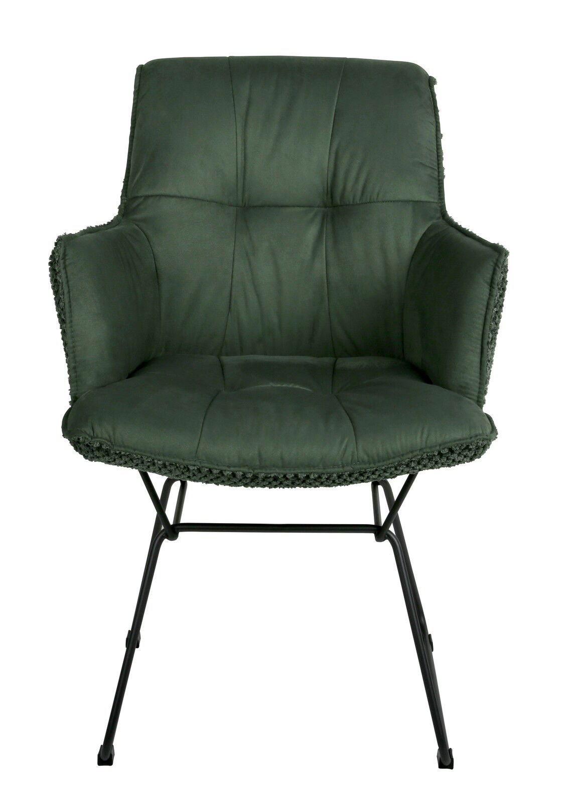 Grüner Armlehnstuhl mit Metallbeinen, Vorderansicht