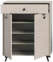 Schuhkommode mit geöffneten Türen und Schublade, Frontansicht