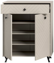 Schuhkommode mit geöffneten Türen und Schublade, Frontansicht