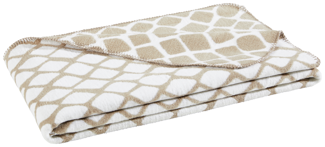 Dieter Knoll WOHNDECKE Gefaltete Wohndecke mit beige-weißem Muster, seitliche Perspektive