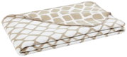 Gevouwen woonkleed met beige-wit patroon, zijaanzicht