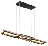 Moderne Hängeleuchte mit rechteckigem Holzdesign, seitliche Perspektive