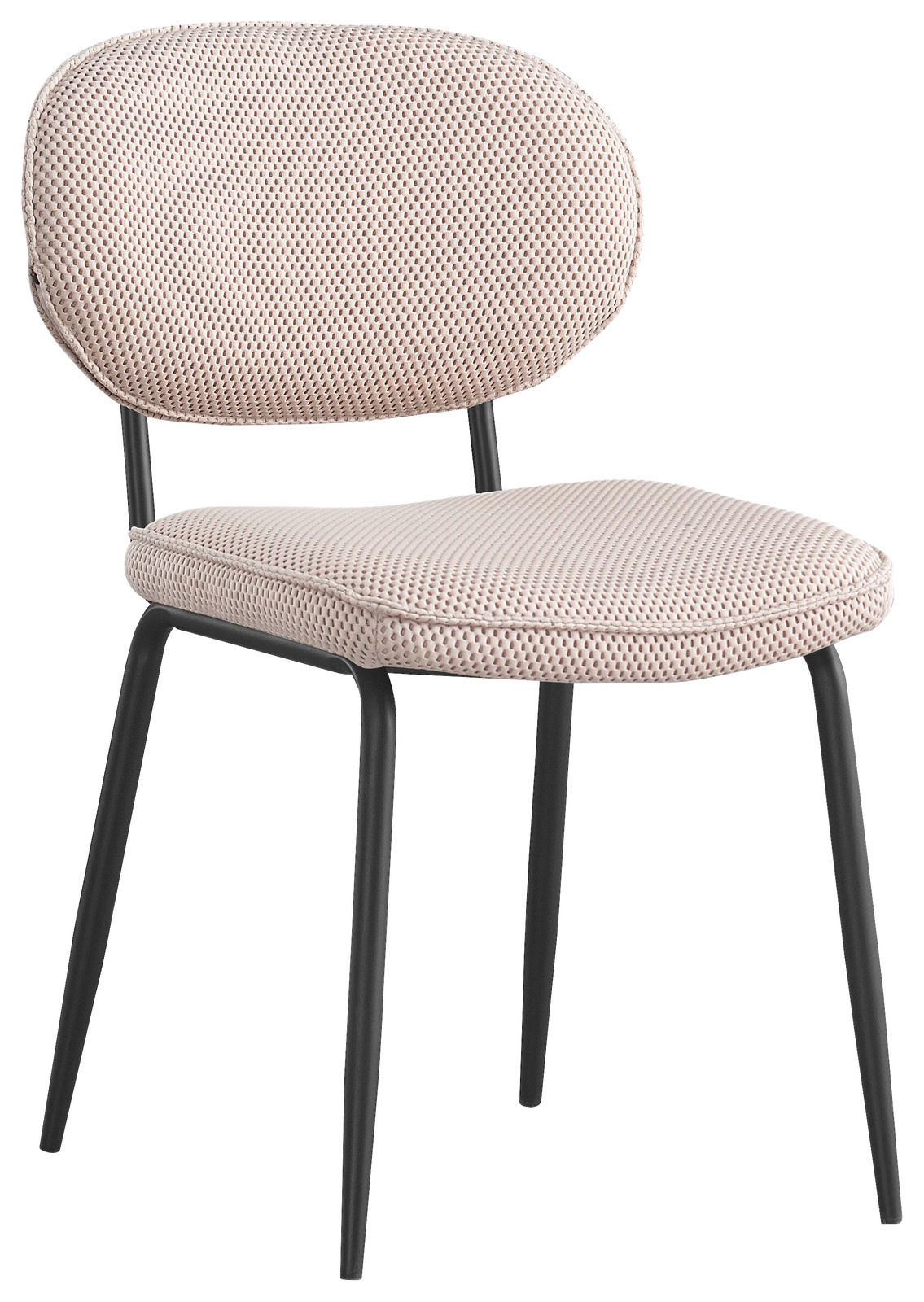 BOXXX Stuhl PETER Moderner Stuhl mit gepolsterter Sitzfläche und Rückenlehne in hellem Stoff, schwarze Metallbeine, seitliche Perspektive