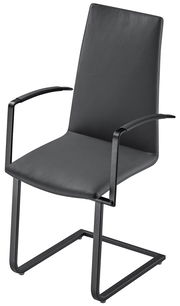 Moderner schwarzer Sessel mit Metallgestell und Armlehnen, seitliche Perspektive