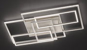 Moderne LED-Deckenleuchte mit geometrischem Design aus mehreren ineinander verschachtelten Rechtecken, Ansicht von unten.