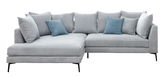 Graue Eckgarnitur mit blauen Kissen, Vorderansicht