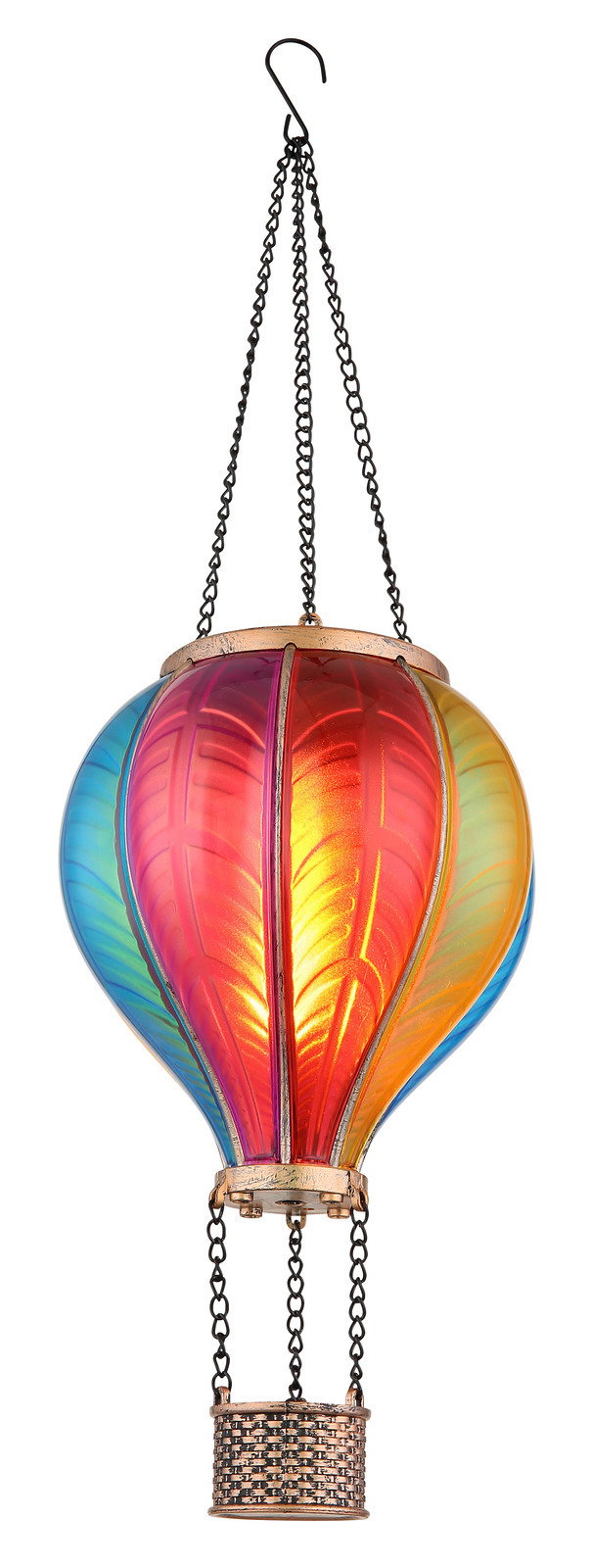Ambia Garden Solarleuchte CARDIFF Bunte Solarleuchte in Form eines Heißluftballons, hängend an Ketten, seitliche Perspektive