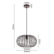 Moderne Hängeleuchte mit schwarzem, drahtigem Design, seitliche Perspektive