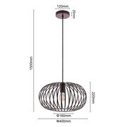 Moderne Hängeleuchte mit schwarzem, drahtigem Design, seitliche Perspektive