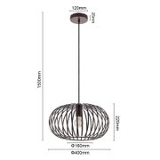 Moderne hanglamp met een zwart, draadachtig ontwerp, zijaanzicht