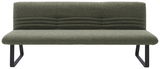 Grüne Sitzbank mit modernem Design und Metallbeinen, Frontalansicht