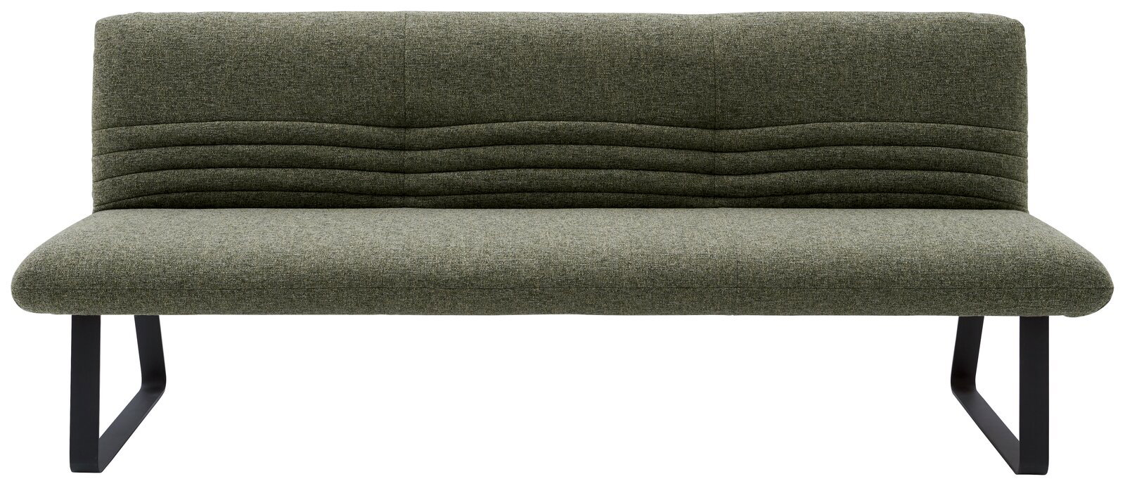 Grüne Sitzbank mit modernem Design und Metallbeinen, Frontalansicht