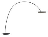 Elegante LED-Bogenleuchte in seitlicher Perspektive mit schlankem, gebogenem Design und rundem Lampenschirm.