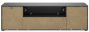 TV-Lowboard in Frontansicht mit zwei seitlichen Türen und einem offenen Fach in der Mitte, modernes Design in Schwarz und Holzoptik.