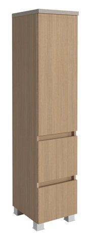 Midischrank 30 cm in Holzoptik mit drei Schubladen, seitliche Perspektive